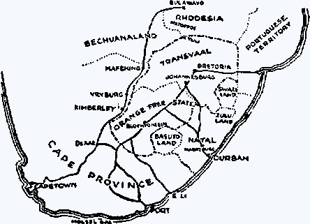 Here is a map of South Africa. If you look carefully, you will find Mafeking and many other places mentioned in this book.